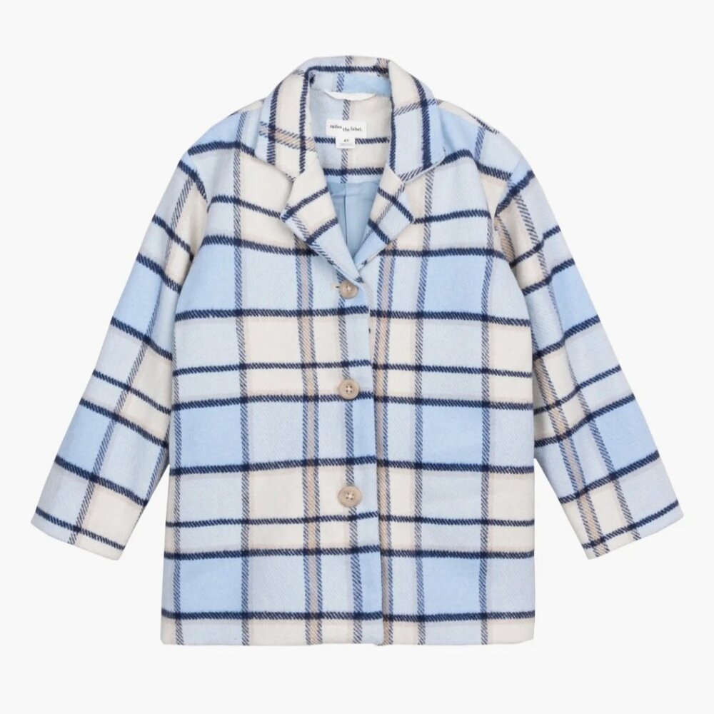 NWT Girls Size 6 Miles the Label Plaid Blue Coat